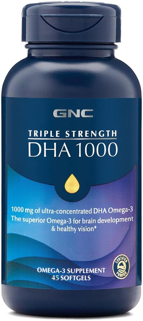 GNC kolmekordne tugevus DHA 1000 Omega 3 lisand, 1000 mg DHA, toetab aju arengut ja tervislikku visiooni, 45 Softgels