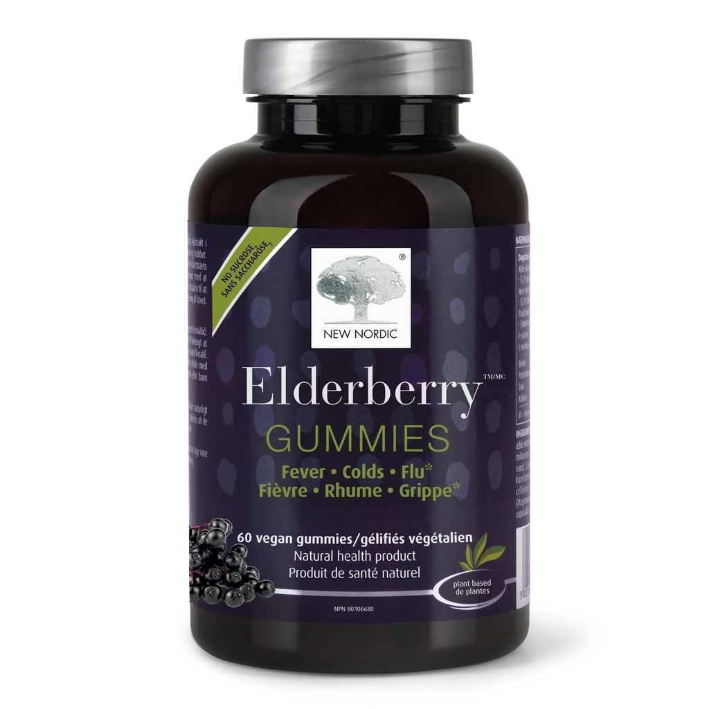 NEW NORDIC Elderberry Vegan Gummies, Sugar Free Näritav Immune Support koos C-vitamiini täiskasvanutele ja lastele 4+, No kunstlik värvid või maitsed, 60 Count (Pack of 1)