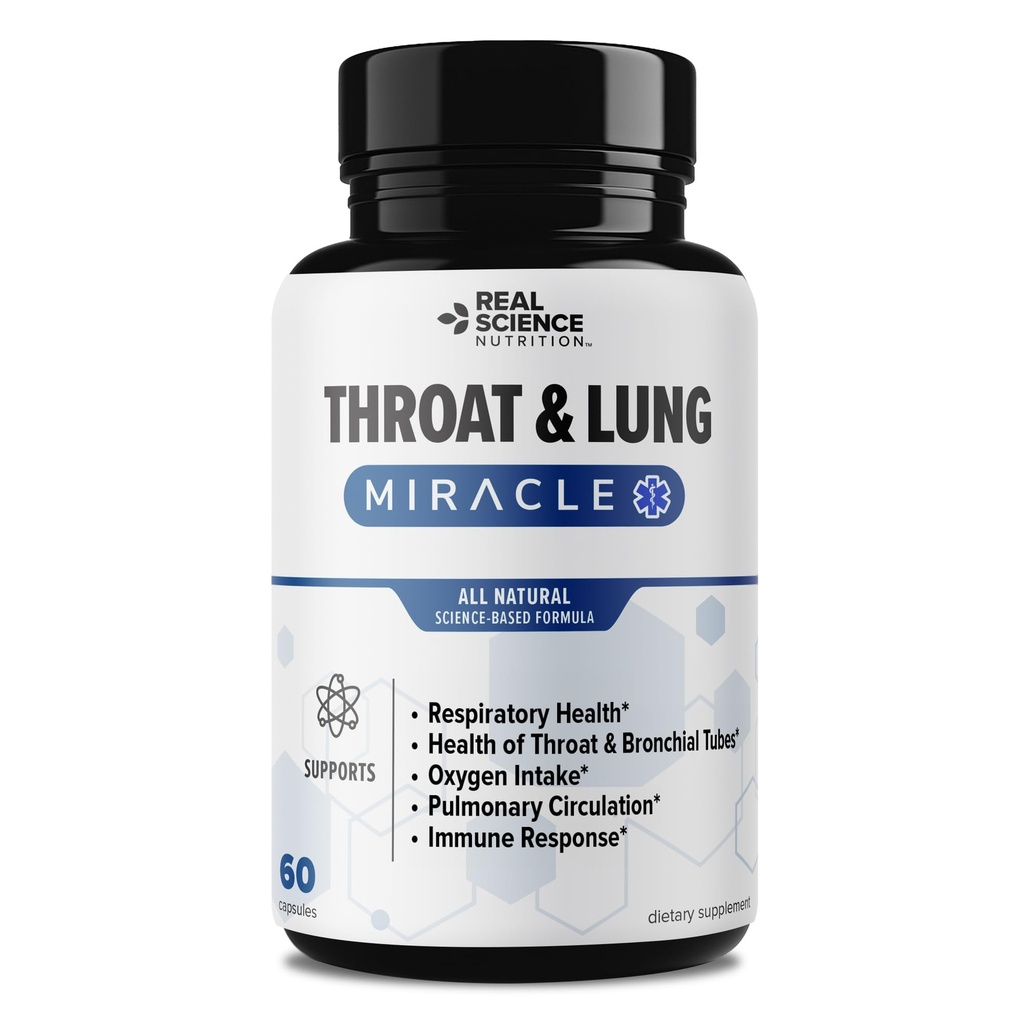 Real Science Throat & Lung Detox kapslid selge lima, valulik kurk ja toetada hingamine - Kopsu tugi täiendada Vinitrox, GABA, vitamiin C & D pikaajalise köha ja hingamisteede abi, 60 kapslit