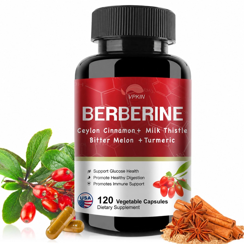 Berberine Supplement 19,060mg, Berberine koos Ceylon Cinnamon, Bitter Melon, Piimohakas, Berberine HCl Supplement(120 kapslit)