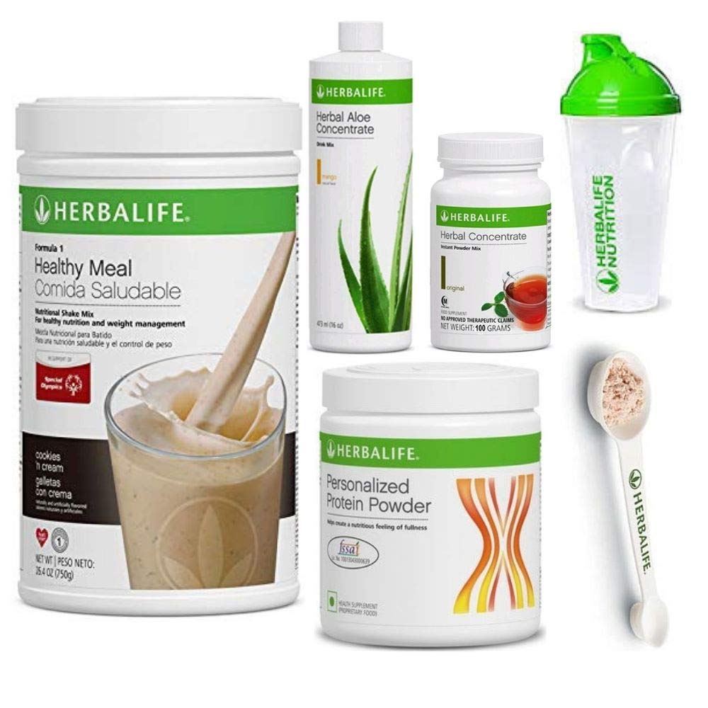 Herbalife Shake Health Meal Kit | Küpsised ja kreem Formula 1 + Taimne Aloe (Mango) + Taimne Tee Kontsentraat + Valgupulber + Shaker Cup & Spoon