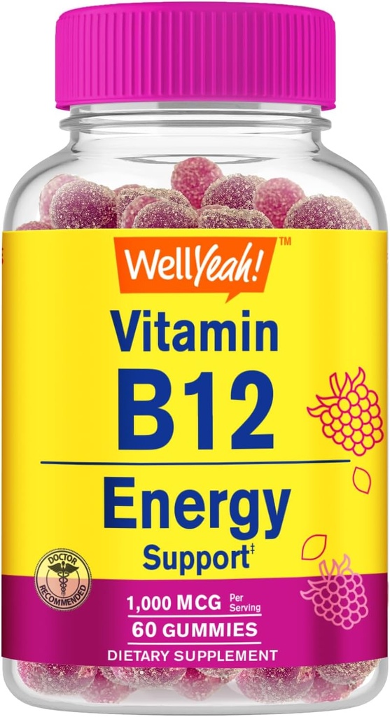 Well yeah Vitamiin B12 1000mcg Gummies - energia, meeleolu, ainevahetuse ja immuunsüsteemi tugi - Vegan sõbralik ja gluteenivaba, GMO-vaba ja arst soovitab - 60 Gummies