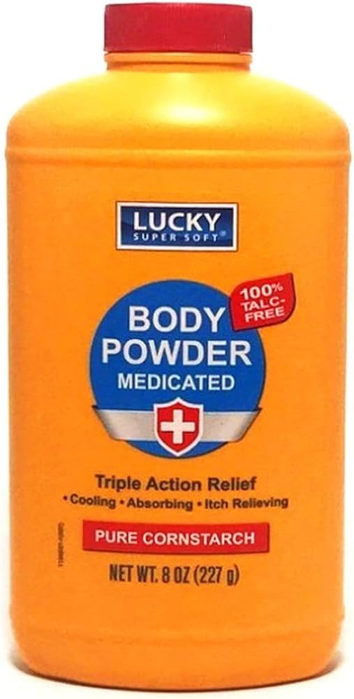 Lucky Super Soft Medicated Body Powder, 8-oz., Soothes Itch, Cools Skin, Absorbs Niiskus, Kuivab Oozing of Poison Ivy, Tamm, Sumac