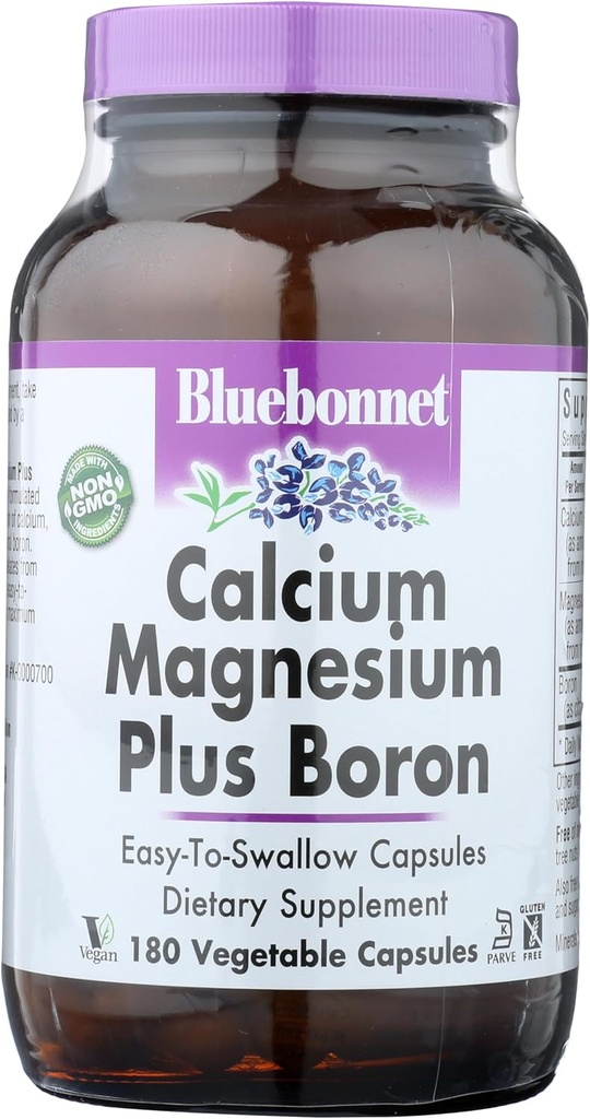 BlueBonnet Kaltsium Magneesium Plus Boor Taimetoitlased Kapslid, Off-White, 180 Count