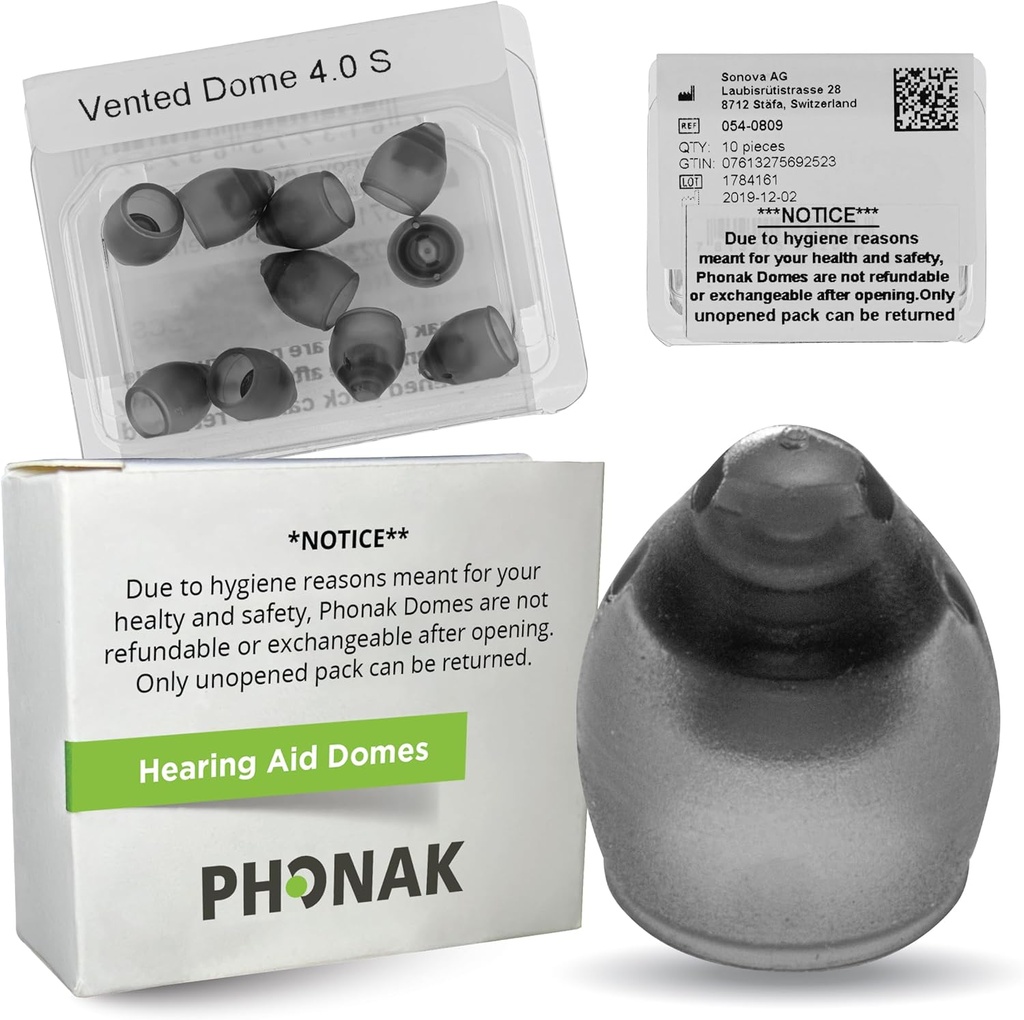Phonak Vented 4.0 Dome Small (0,29 tolli = 7,5 mm) 10 Domes, tõeline OEM Šveits Asendus Sonova, kuulmisabi Domes for Phonak Audeo Marvel Paradise Lumity tarvikud - 1 Pack/10 Domes Total