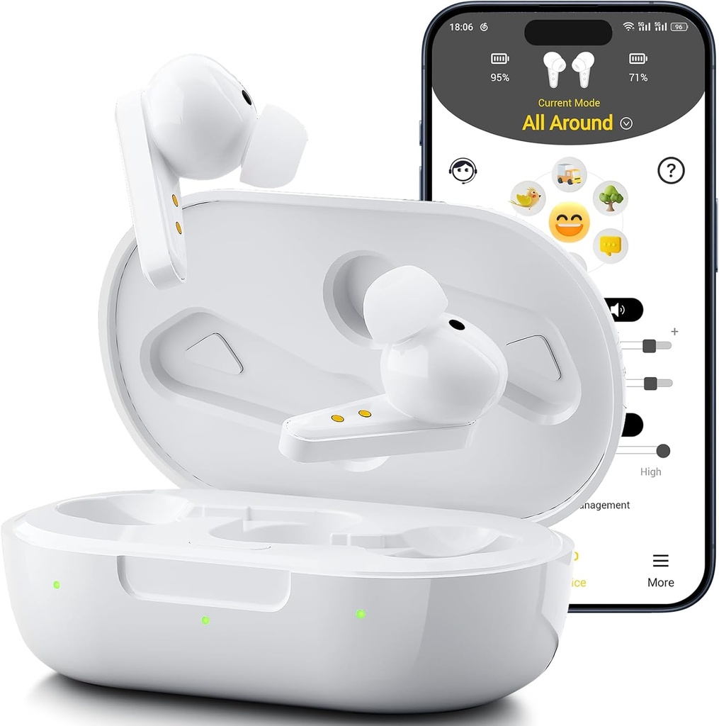 Kingwelli OTC kuuldeaparaadid taaslaetavad, Bluetoothi kuuldeaparaadid eakatele, kellel on Smart App Toabled kõned iOS / Androidis, Authentic Sound Quality, 32 DSP kanali müra tühistamine