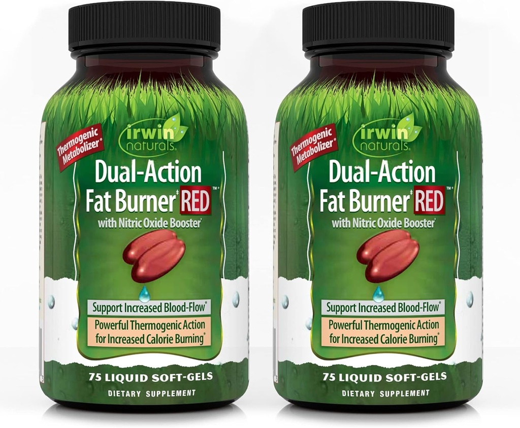 Irwin Naturals Dual-Action Fat Burner RED - 75 Vedel Soft-Gels, Pakend 2 - Võimas termogeense lämmastikoksiidi Booster - 50 Kokku Servings