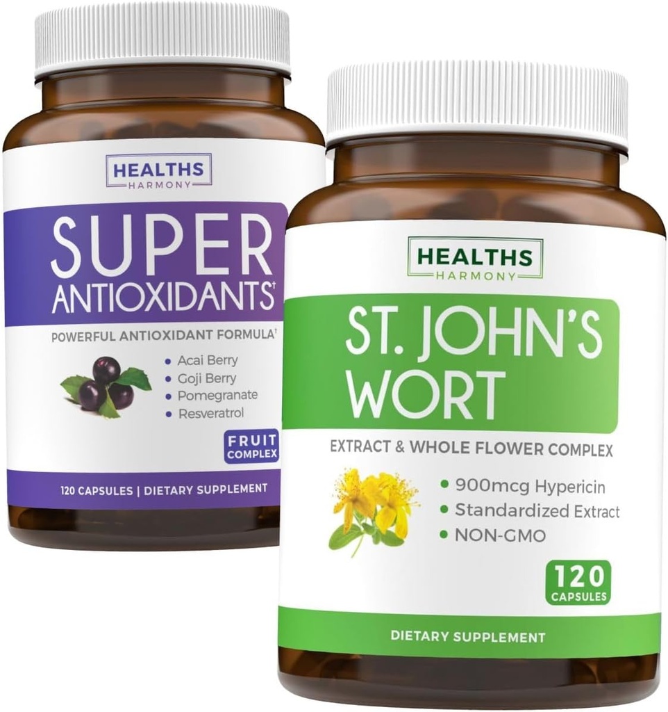 Antioksüdandid ja naistepuna (2-kuuline pakkumine) Serenity Antioksüdant Blend - Super Antioksüdandid - Võimas Super Toidu Päevane segu (120 kapslit) & Naistepuna - Võimas 9000 mg ekstrakt (120 kapslit)