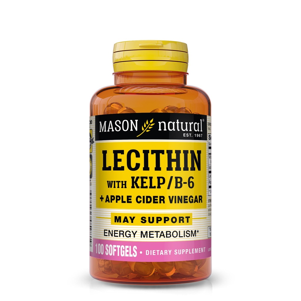 MASON LOODUSLIK letsitiini Kelp, Vitamiin B6 ja Õunasiidri äädikas, Dual Action valem, 100 Softgels