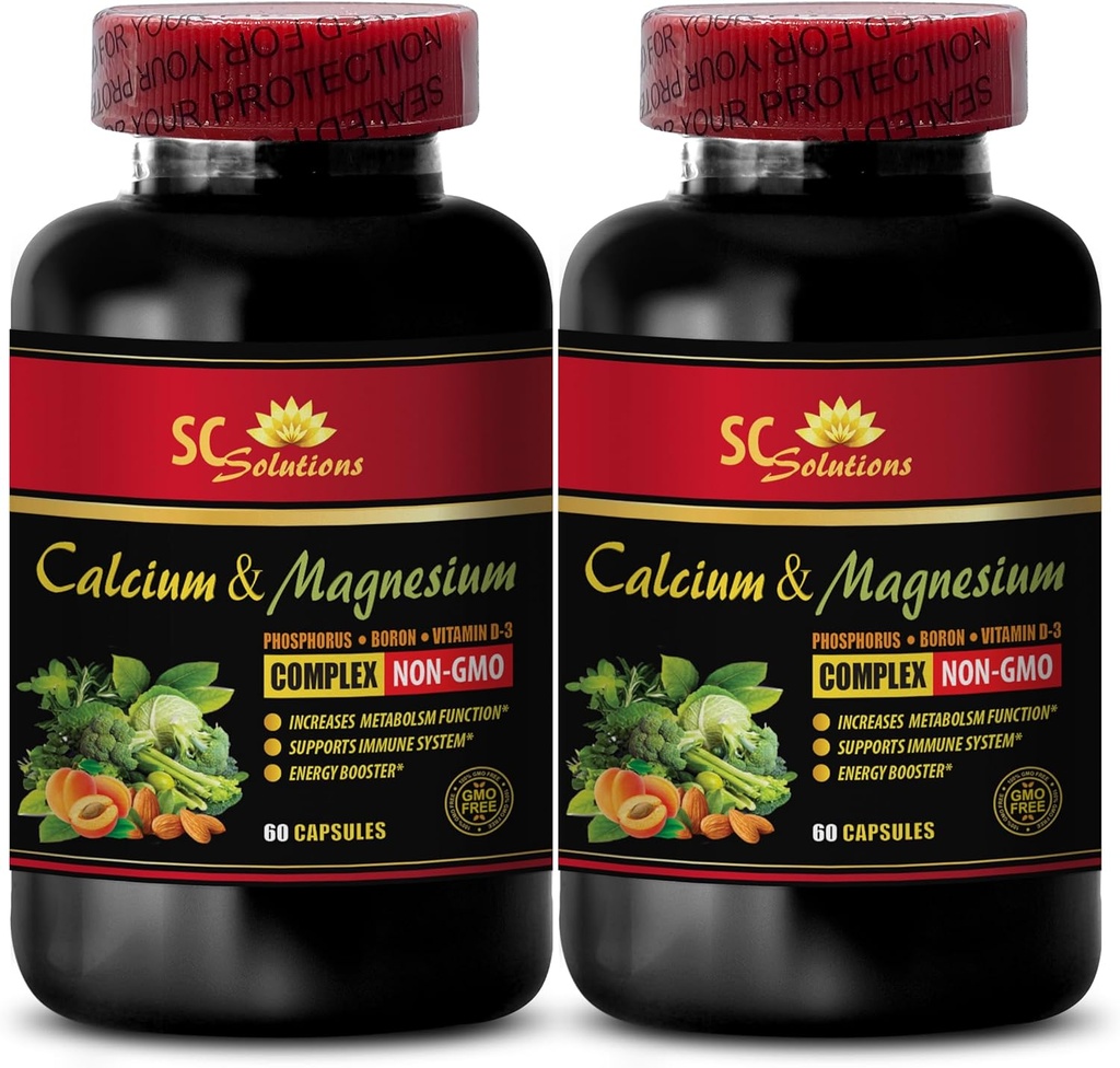 Kaltsiumi ja magneesiumi lisand naistele - Kaltsiummagneesiumkompleks D-vitamiini ja booriga - lihaste taastumise pulber pärast treeningut, kaltsiumi magneesium, boor orgaaniline - 2 pudelit 120 kapslit