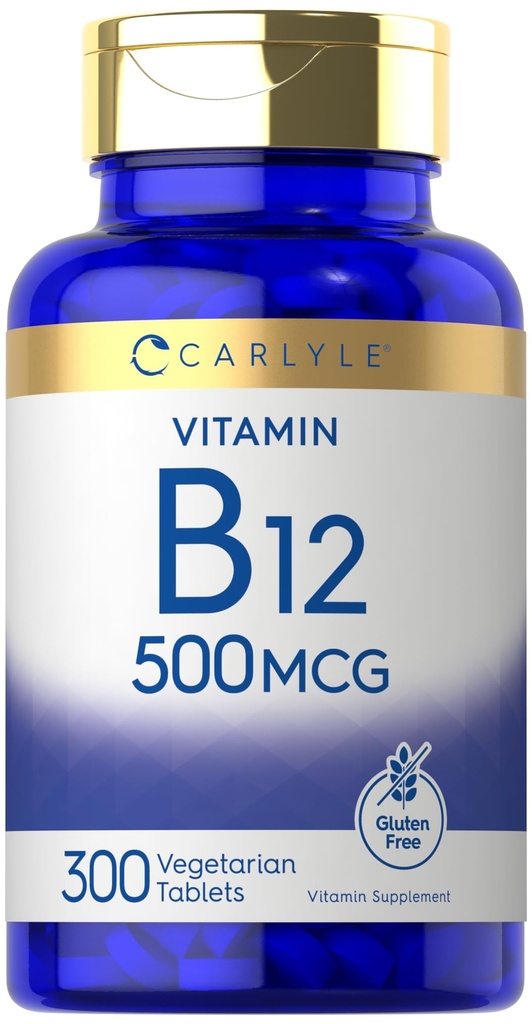 Carlyle Vitamiin B-12 500mcg | 300 tabletti | Taimetoitlane, mitte-GMO, gluteenivaba toidulisand