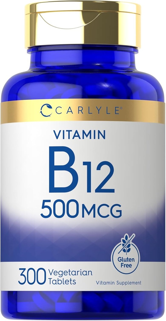 Carlyle Vitamiin B-12 500mcg | 300 tabletti | Taimetoitlane, mitte-GMO, gluteenivaba toidulisand
