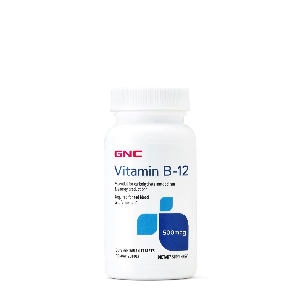 GNC Vitamiin B-12 500mcg, toetab energiatootmist, 100 tabletti