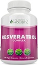Purely Holistic Resveratrol 1450mg, 90 Servings, Trans-Resveratrol Antioxidant Supplement with Vitamin C and Polyphenol Complex, 180 Vegan Capsules