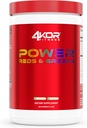 4KOR Fitness Power Reds & Greens: ergastav roheline jook, mis on valmistatud antioksüdant-rikastest supertoitudest, gluteenivabadest ja taimetoitlastest, 30 serveerimist (1 pudel)