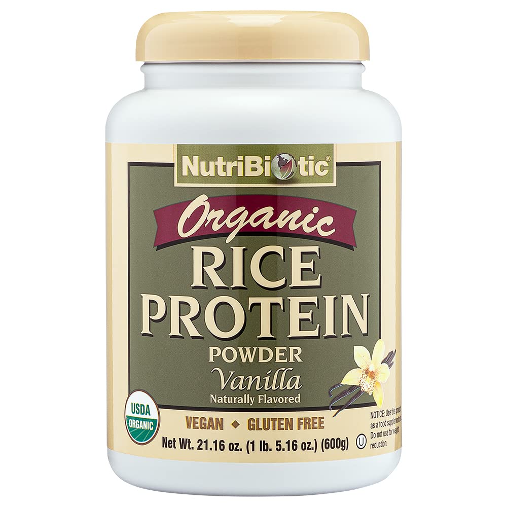 NutriBiotic Certified Organic Rice Protein Vanilla, 1 Lb. 5 Oz | Low Carbohydrate Vegan Protein Powder | Toores, Certified Kosher & Keto Friendly | Valmistatud ilma kemikaalide, GMOde ja gluteenita | Kergesti seeditav