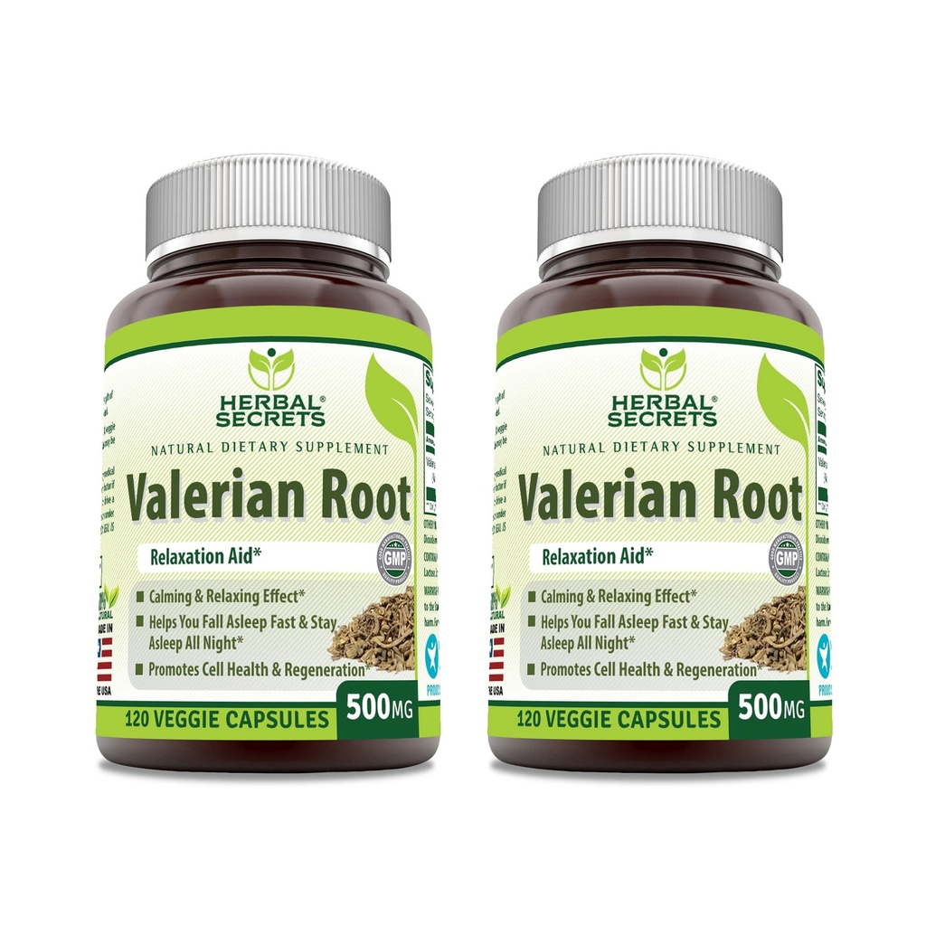 Taimsed saladused Valerian Juur 500 Mg Täiendus | Veggie Kapslid | Mitte-GMO | Gluteenivaba | Valmistatud USAs (2 Pack, 120 Count)