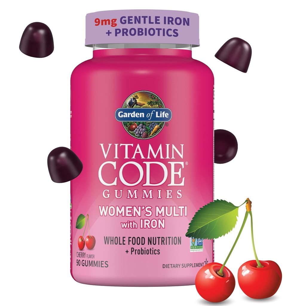 Eluaed Vitamiinikood Naiste multivitamiinkummi koos rauaga: folaat, biotiin, D3 & B12 juustele, nahale ja küüntele + probiootikumid immuunsuse tervise ja seedimise jaoks, mitte-GMO, gluteenivaba, 90 kirsikummid