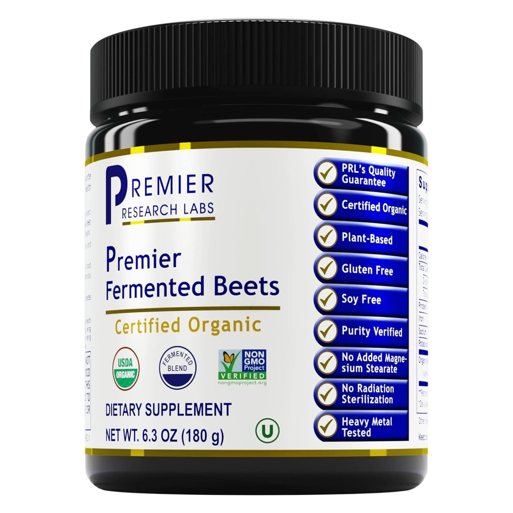 Premier Research Labs Premier Fermented Beets - Beet Root Powder Fermented, Organic Fermented Beets for Men & Women, Beetroot, Nitraadid, vererõhu tugi, USDA Organic - 6,3 Oz Jar