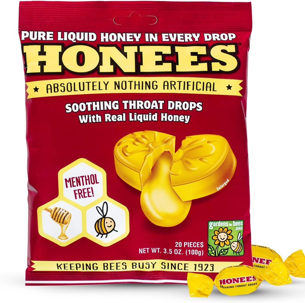 Honees Honey Täidetud tilgad, Honey Cough tilgad koos tõelise mee-loodusliku valuliku kurgu leevendamisega-mitte midagi kunstlikku kurgumantlit, looduslik köha supressant, mitte-GMO, gluteenivaba (1 pakend - 20 tilka)