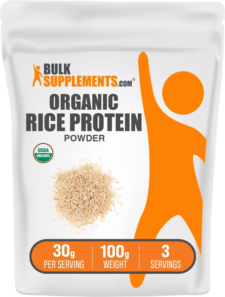 BulkSupplements.com Orgaanilise riisi valgu pulber - Vegantaime valk, maitsestamata - Vegan & Gluteenivaba, 30 g serveerimise kohta, 100 g (3,5 oz) (pakk 1)