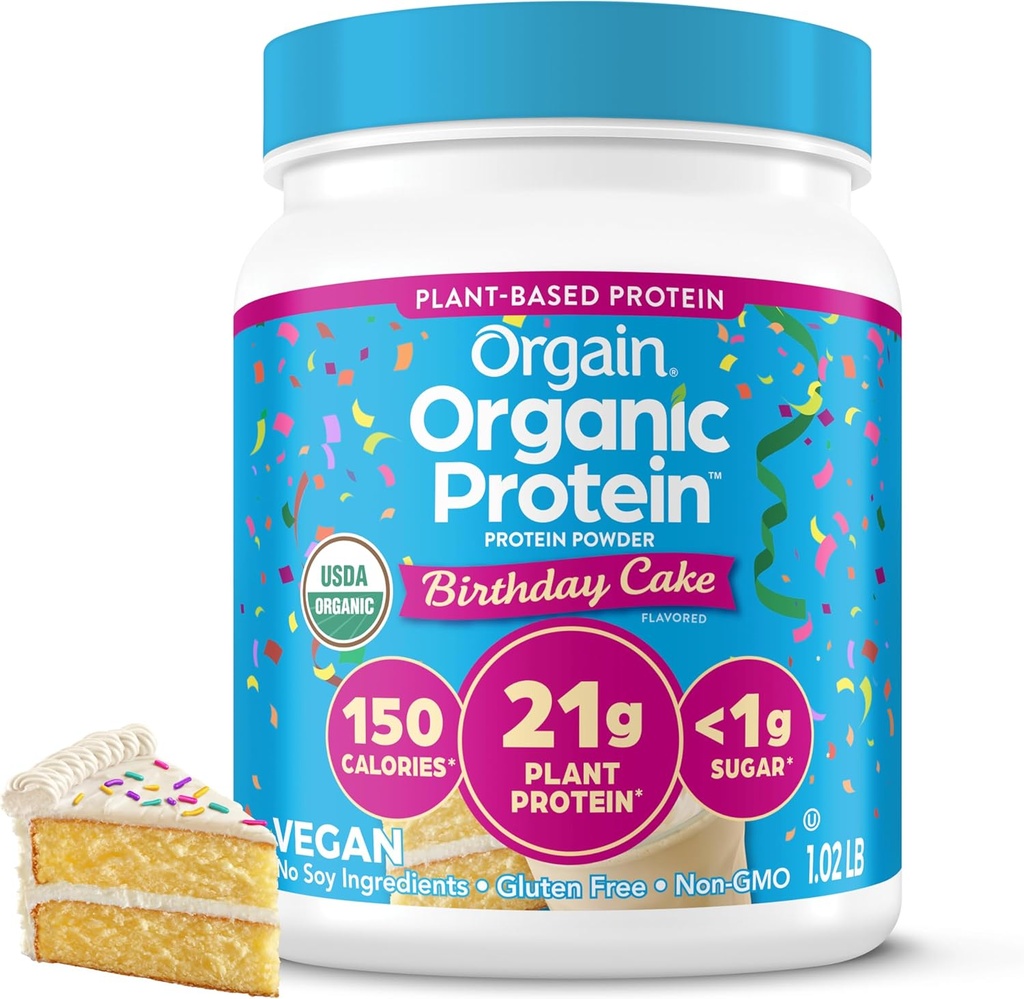 Orgaaniline Vegan Valgu Pulber, Sünnipäeva Kook - 21g Taimepõhine Valk, 7g Prebiootiline Fiber, Madala Net Carb, Ei Laktoosi Koostisosad, Ei Lisatud Suhkrut, Non-GMO, Shakes & Smoothies, 1.02 lb