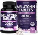 Melatoniin 30 mg tabletid täiskasvanutele (240 tabletti) - Kiiresti lahustatav tablett 30 mg melatoniiniga tableti kohta - Gluteenivaba, mitte-GMO, 100% taimetoitlane ja suurepärane maitse - segatud marjamaitse - valmistatud USAs