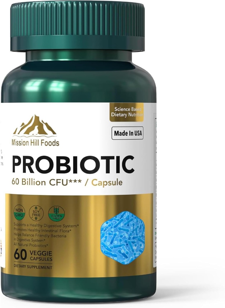 Probiootikum 60 miljardit CFU | Toetab seedetrakti ja immuunsüsteemi tervist (1 pudel-60 kapslit-2mo varu) | Sisaldab 7 looduslikku probiootilist tüve | Mitte-GMO gluteen & Sojavaba