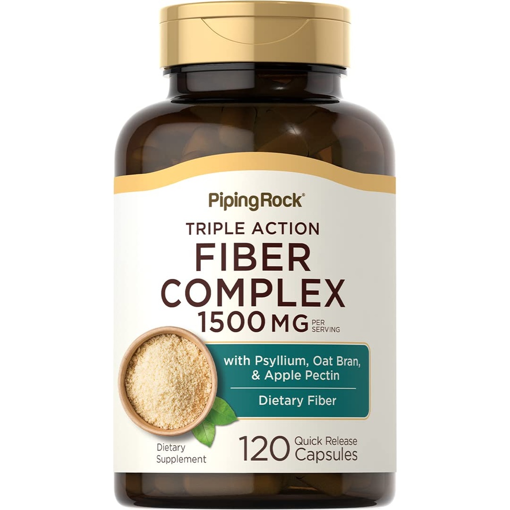 Piping Rock Fiber Complex Supplement | 1500mg | 120 kapslit | Triple Action Pills | koos Psyllium, kaerakliid ja Apple Pectin | Non-GMO, Gluteenivaba
