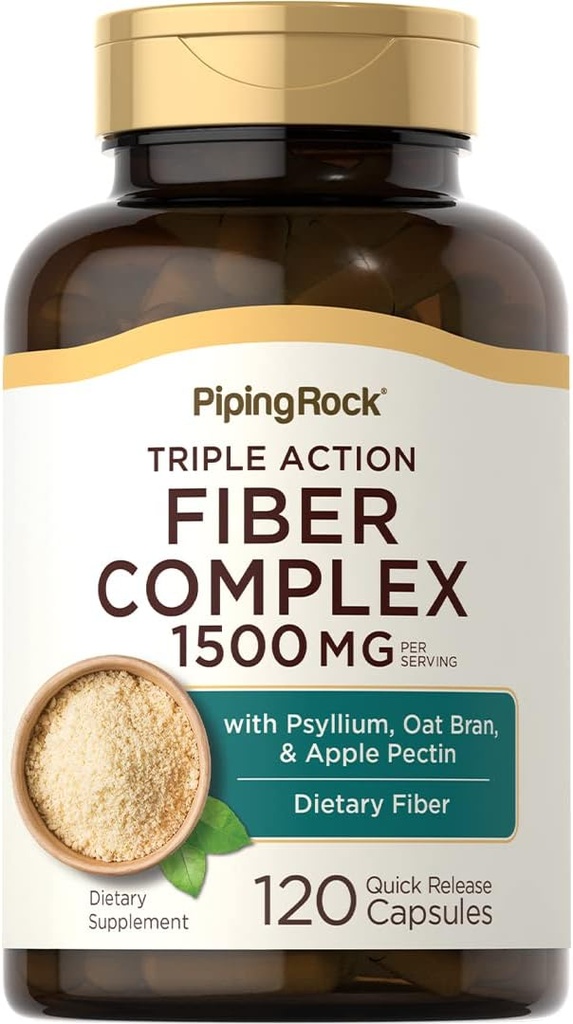 Piping Rock Fiber Complex Supplement | 1500mg | 120 kapslit | Triple Action Pills | koos Psyllium, kaerakliid ja Apple Pectin | Non-GMO, Gluteenivaba