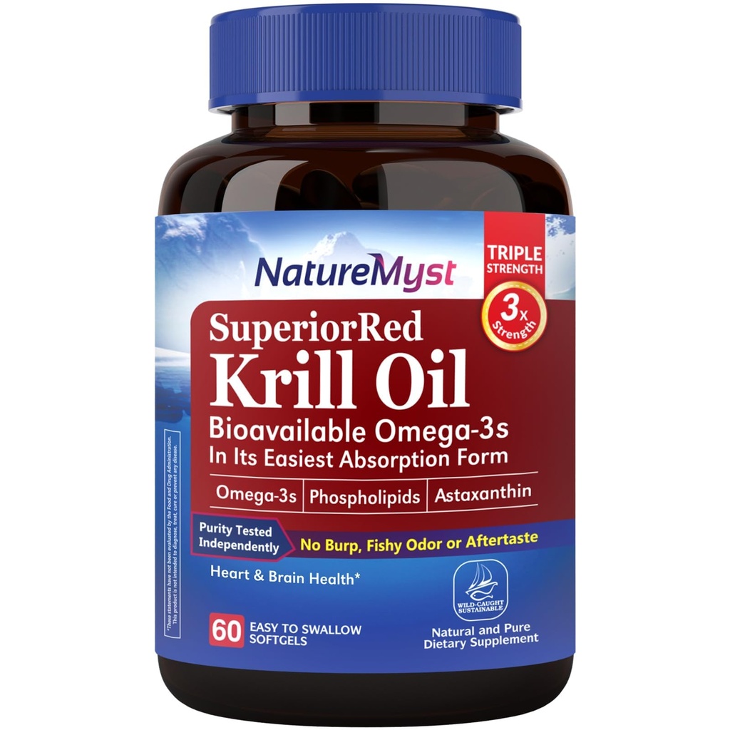 Krill Oil 1000 mg Softgels, Krill Oil Omega-3s, EPA, DHA, Astaksantiin & Fosfolipiidid, 60 Count (Pack of 1), Non-GMO, No Gluten, Valmistatud USAs