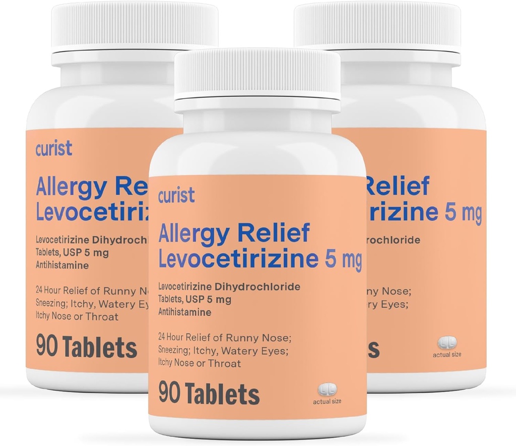Curist Generic Levotsetirisiin Dihüdrokloriid 5mg Bulk (270 tabletti), Allergia pillid, 24-tunnine allergia leevendamine - Allergiaravi (3 pakendit 90 tabletti)