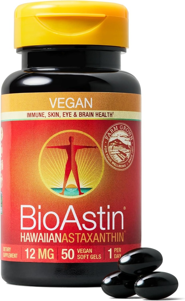 Nutrex Hawaii Vegan BioAstin Hawaiian Astaxanthin - 12mg, 50 Softgels - Farm-Otse Premium Antioksüdandid toetada silma, naha, liigeste ja immuunsüsteemi Tervis - Vegan, Non-GMO ja Gluteenivaba