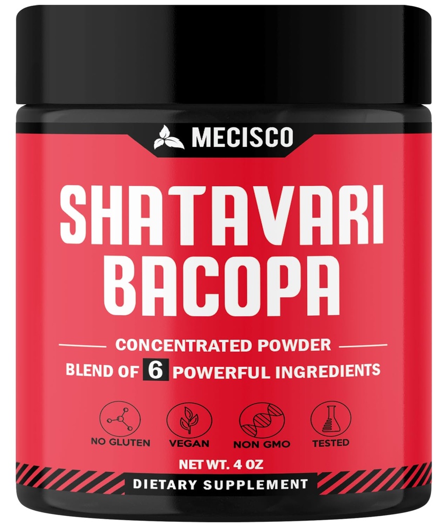 6in1 Shatavari pulber orgaaniline - segatud Shatavari juure, Bacopa Monnieri, Ashwagandha juure, Vitex Berry, lambaläätse ja musta pipariga - toetab noorendamist, edendab energiat ja elujõudu - 4 Oz
