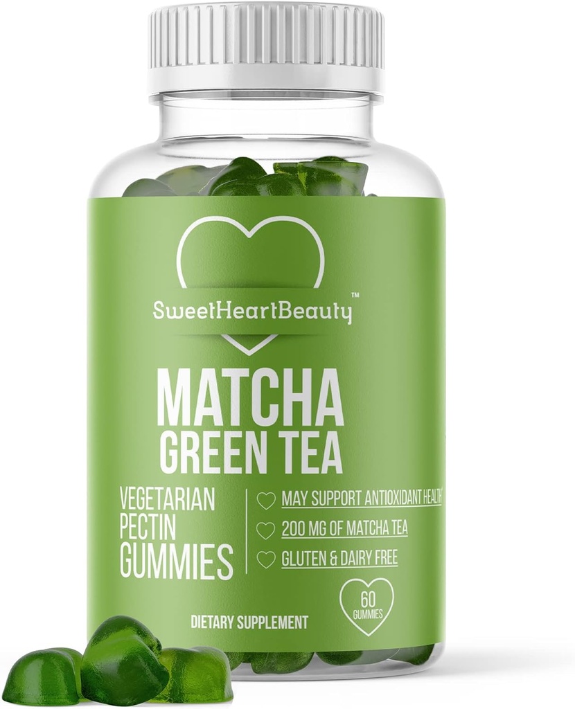 Matcha roheline tee ekstrakti kummi vitamiini rohelise tee ekstrakti Sweetheart Beauty. Matcha Energy Gummies. Roheline tee Detox ja Puhasta. Vegan Sõbralik, Gluteenivaba ja mitte-GMO. 1 kuu tarne.