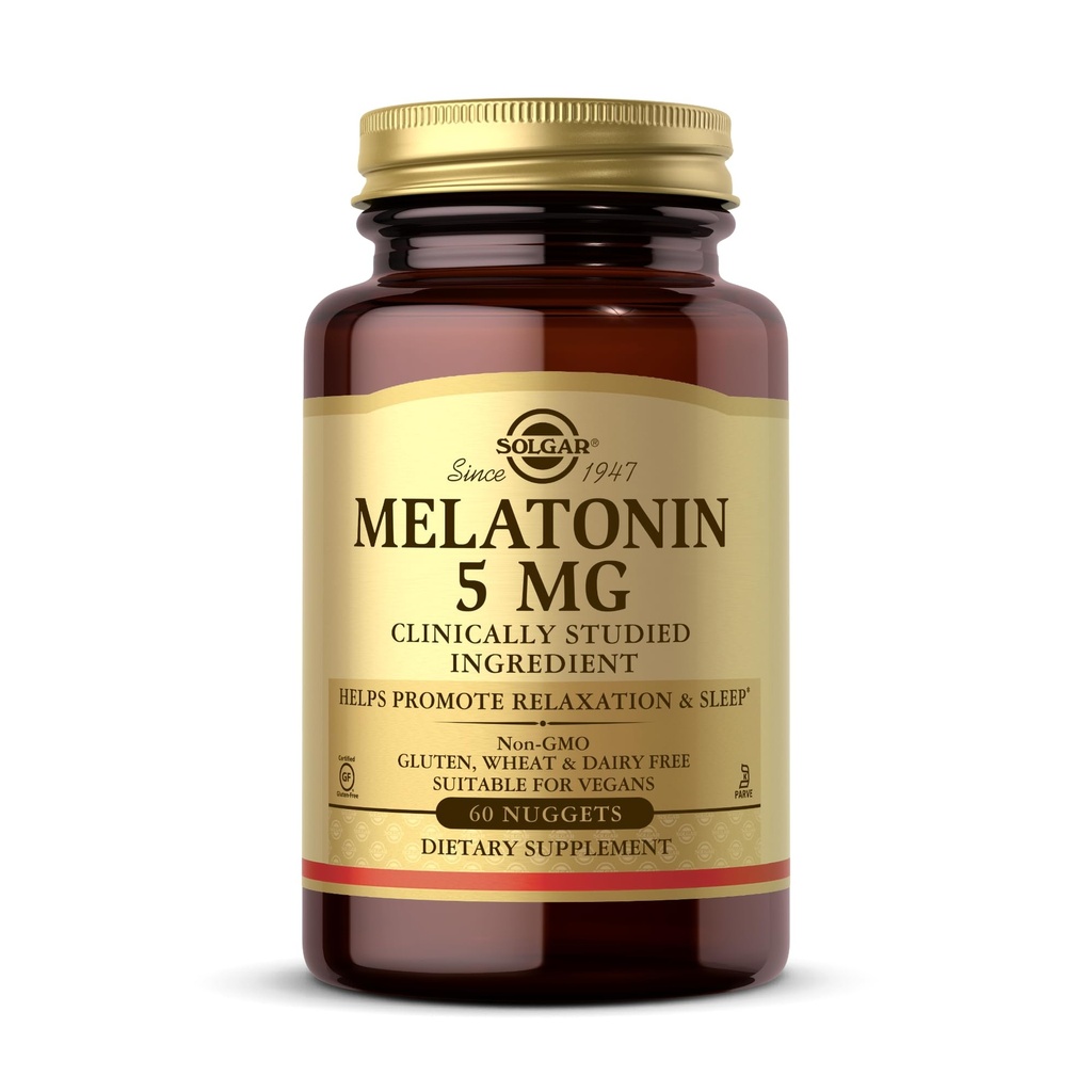 Solgar Melatoniin 5 mg, 60 Nuggets - aitab edendada lõõgastumist ja puhata - kliiniliselt õppinud melatoniin - vegan, gluteenivaba, piimavaba, Kosher - 60 serveerimist