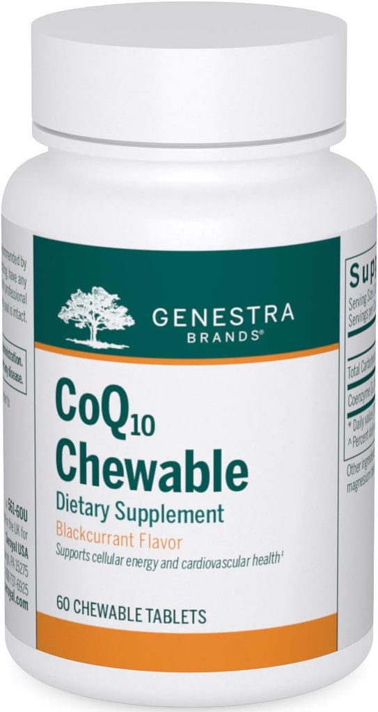 Genestra Brands CoQ10 näritav | Koensüüm Q10 täiendus | 60 närimistabletti | looduslik mustsõstramaitse
