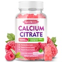 Kaltsiumtsitraat Gummies 1000mg w / Vitamiin D3, kõrge imendumisega Kaltsiumilisand naistele ja meestele, pluss magneesium, kaalium, tsink lihastele ja immuunsusele, suhkruvaba, vaarikamaitse, 60 krahv