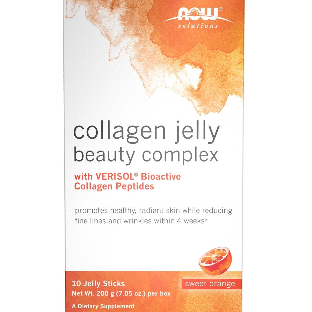 NOW Foods Solutions, kollageen Jelly Beauty Complex, Sweet Orange Flavor, 10 Jelly Sticks