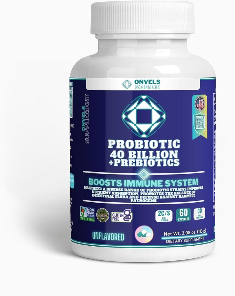 Probiootikumid 40 miljardit + prebiootikumid MAKTREK® | Immuunfunktsiooni ja seedetrakti ja soolestiku tervise suurendamine, BOOSTS Immuunsüsteem - toetab aeg-ajalt kõhukinnisust, kõhulahtisust, gaasi ja puhitust - naistele ja meestele
