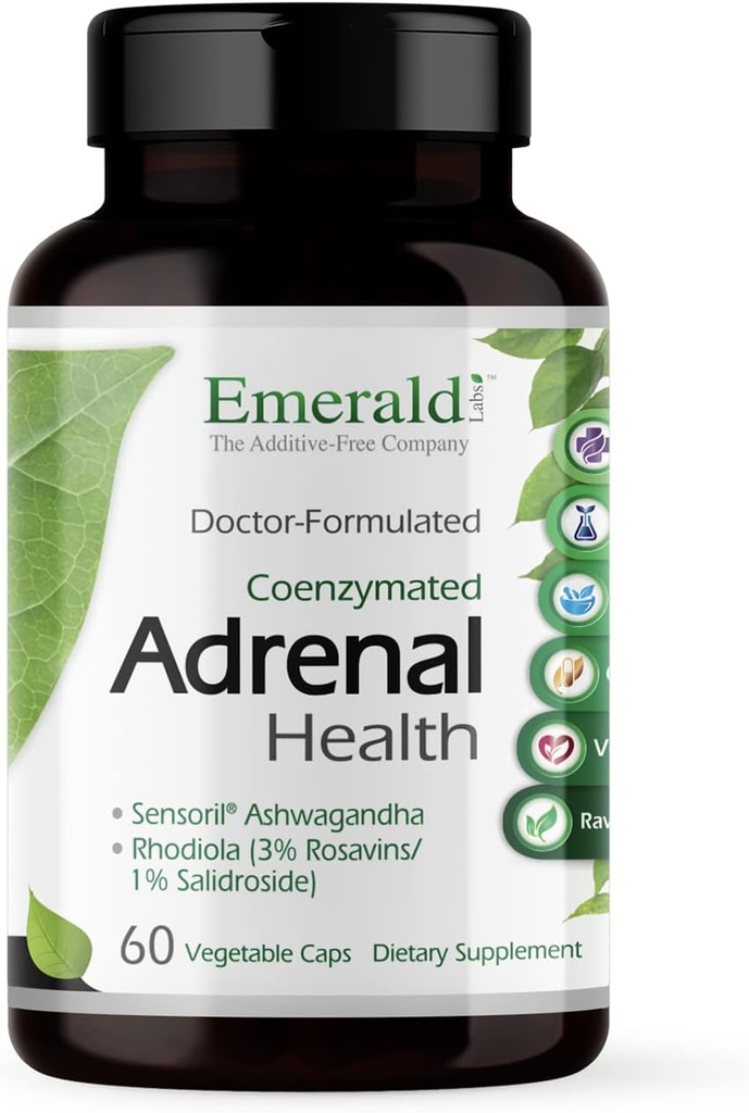 EMERALD LABS Adrenal Health - Stress Relief, Energy Support & Restorative Sleep with Sensoril Ashwagandha, B Vitamins, Rhodiola & More* - Gluten-Free - 60 Vegetable Capsules (30-Day Supply)