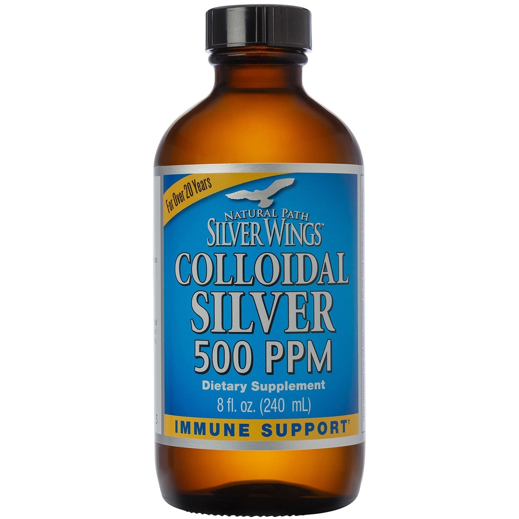 Natural Path Silver Wings Colloidal Silver 500ppm (2500mcg) Immune Support Supplement 8 fl. oz.