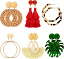 Ponpon 6-18 paari kõrvarõngad naistele, kerged suvekõrvarõngad Straw Earrings Mood Geomeetriline avaldus Hoop Dangle Drop Earrings naistele