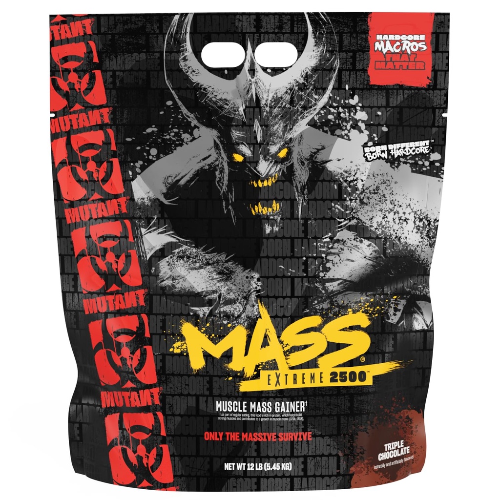 Mutant Mass Extreme Gainer - Vadakuvalgu Pulber - Ehita lihase suurus ja tugevus - kõrge tihedusega puhtad kalorid (kolmekordne šokolaad, 12 naela)