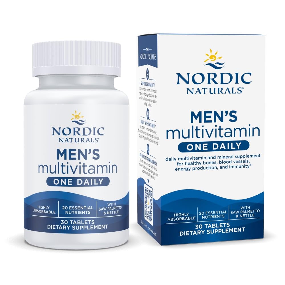 Põhjamaade Looduse Meeste multivitamiin üks päev - Luu, energia ja vere- veresoonte tugi - Immuunsuse täiendus - 20 olulist toitainet - 30 tabletti - 30 serveerimist
