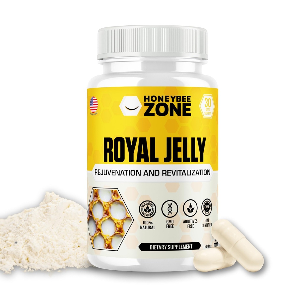 Royal Jelly kapslid - 500 mg energia, hõõguv nahk ja aju võimendaja täiendada | Mitte-GMO, Gluteenivaba, 60 lihtsalt neelata Veggie kapslid