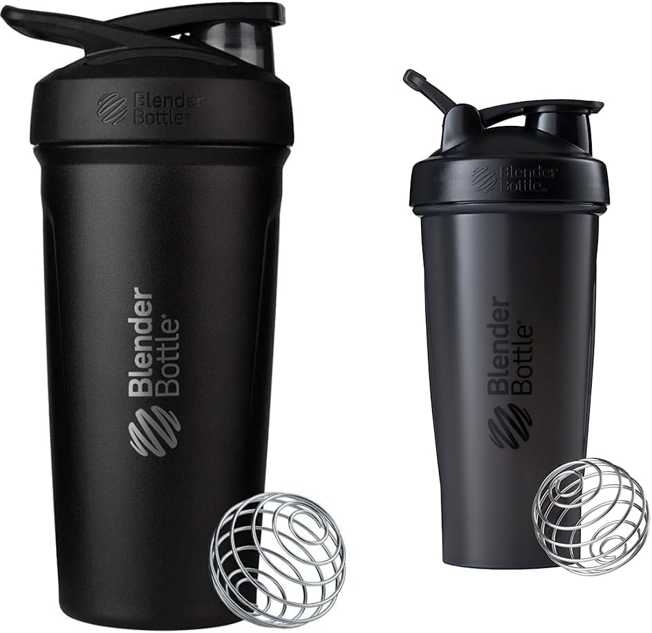 BlenderBottle Strada Shaker Cup Isoleeritud roostevabast terasest veepudel traadi viskiga, 24-kordne, must ja klassikaline raputuspudel ideaalne valgu raputamiseks ja eeltreeninguks, 28-kordne, must