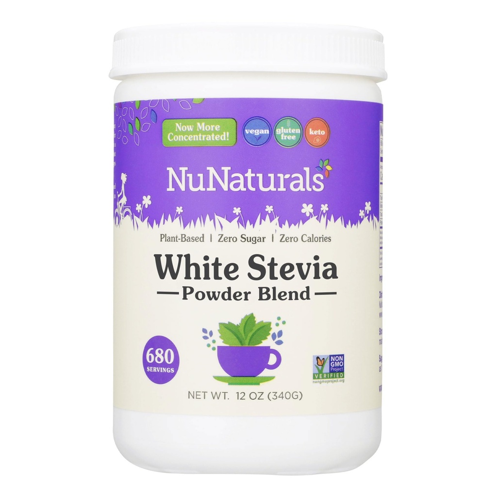 NuNaturals White Stevia Powder Blend, Plant-Based Sugar Substitute, Zero Calorie Sweetener, 12oz