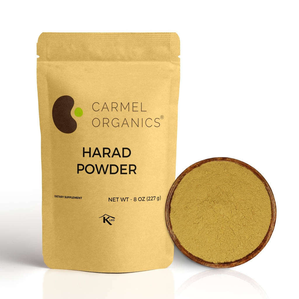 CARMEL ORGANICS Harad/Haritaki Fruit Powder 8 Ounce or 0,5 Lb/227 Grams( Pack of 1) | Natural | No Add Preservative | Non-GMO | Terminalia Chebula Powder