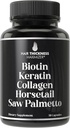 Biotiin (5000 mcg), Keratiin, kollageen, horsetail, Saw Palmetto - 5-in-1 juuksekasvu täiendus ja vitamiinid naistele ja meestele, DHT Blockeri kapslid hõrenemiseks - juuste kasvu vitamiinid